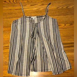 Maurices Black and White Striped Tank Top w/ Tie and Adjustable Straps - Size L